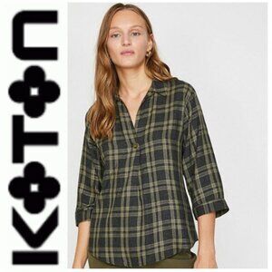 Koton Plaid Top Green Check Casual Size 6 US , UK 10